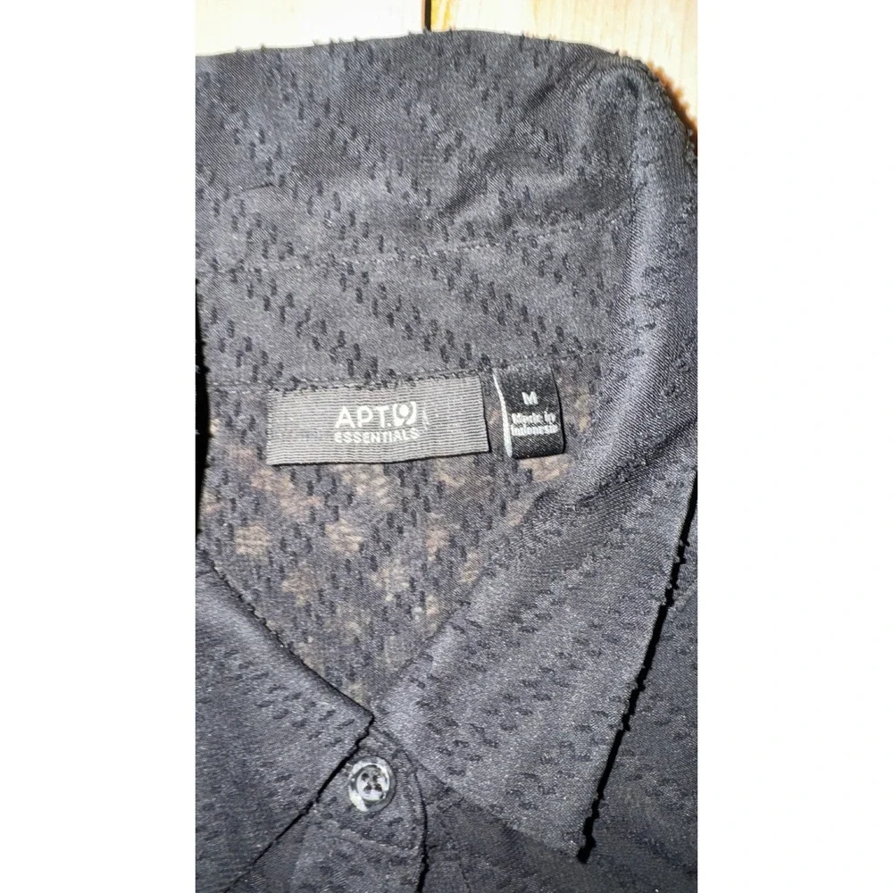 Apt 9 Essentials Womens‎ Black Sheer Chevron Mesh Button Up Blouse Medium